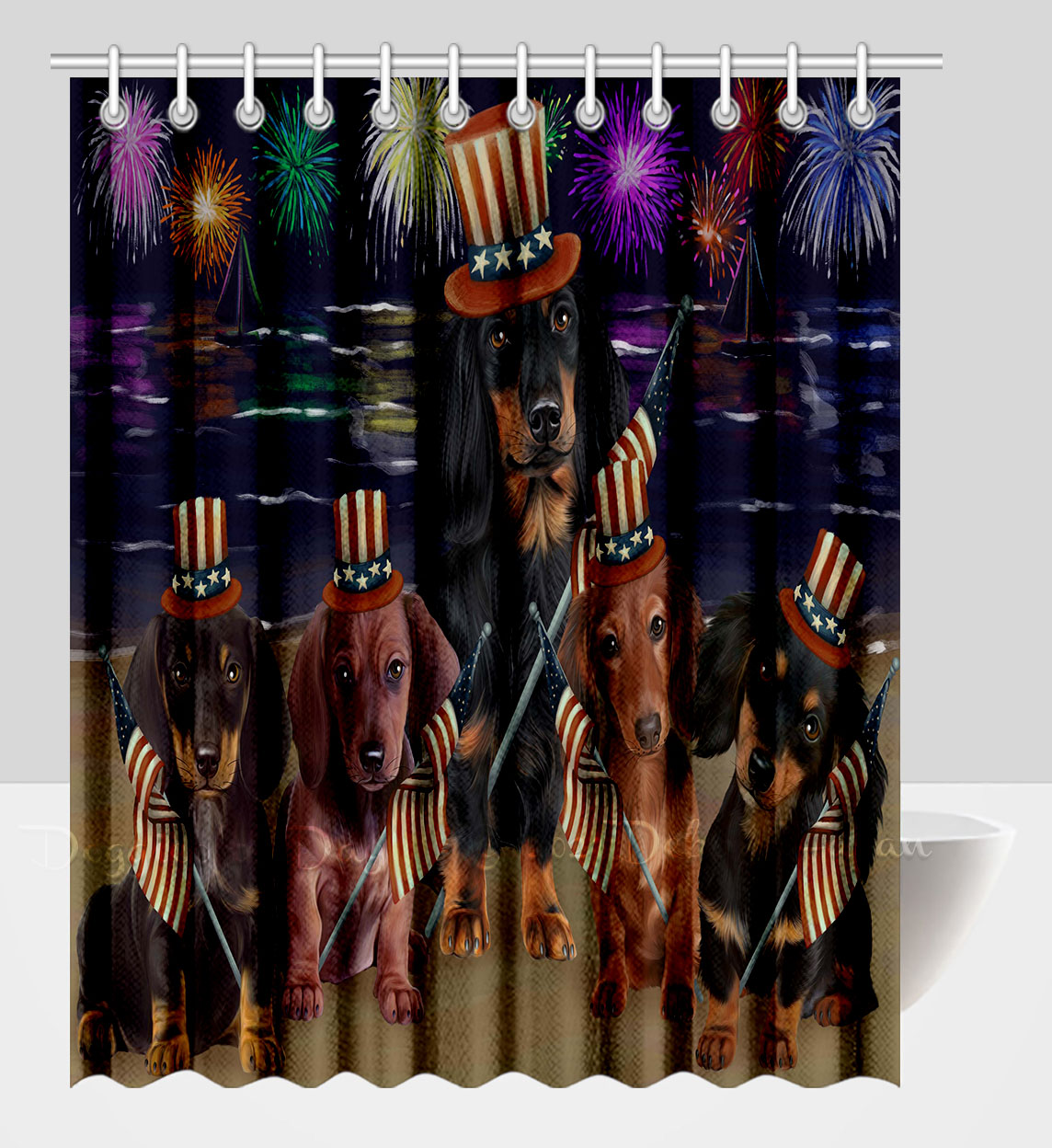 Dachshund Shower Curtain Personalized Hooks Many Dog Designs NWT - Picture 26 of 34