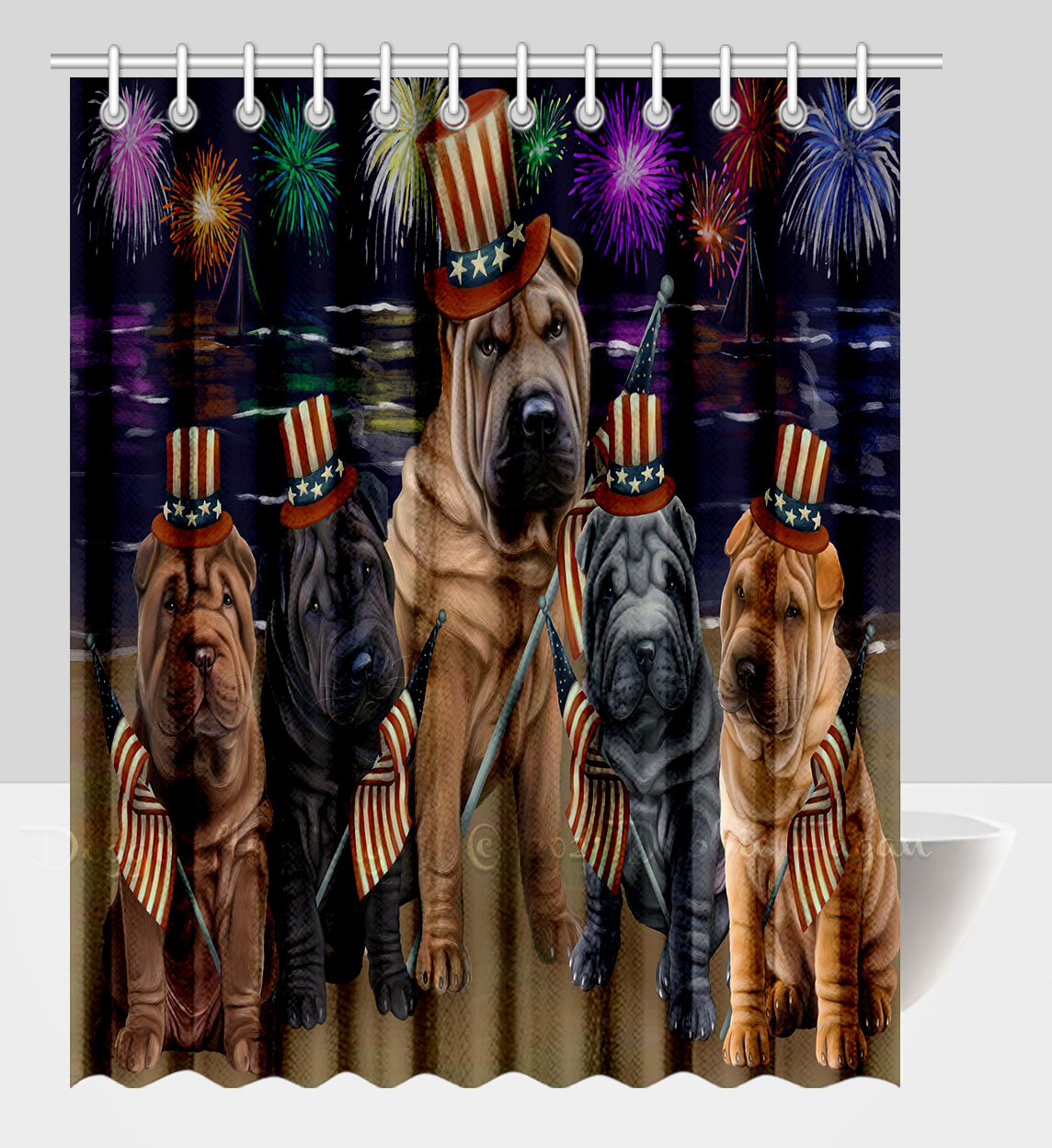Shar Pei Shower Curtain Personalized Hooks Many Dog Designs NWT - Picture 25 of 32
