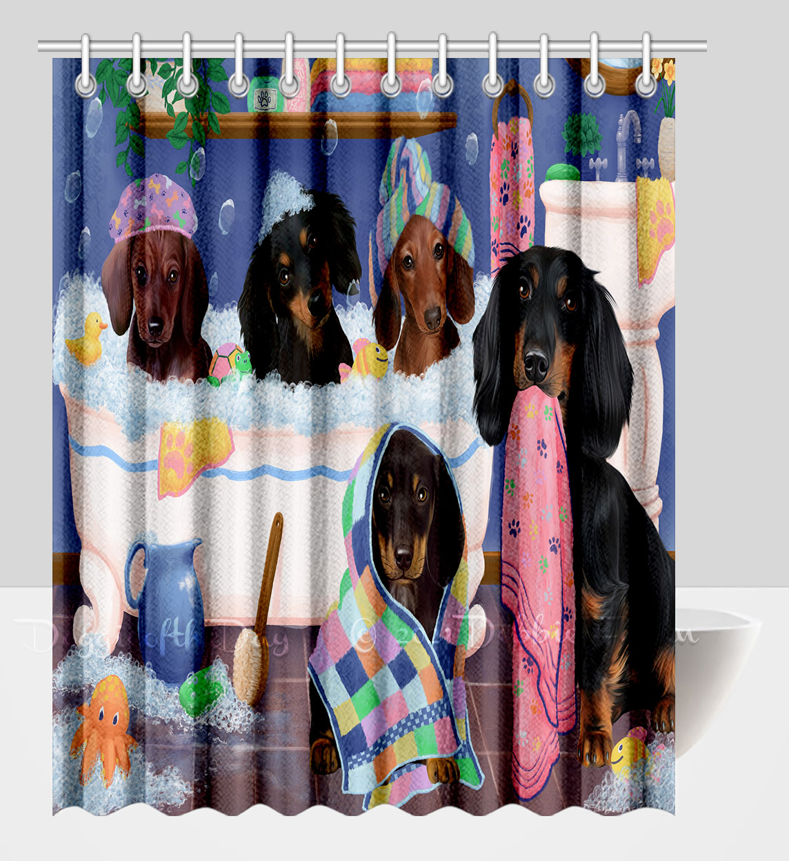 Dachshund Shower Curtain Personalized Hooks Many Dog Designs NWT - Picture 23 of 34