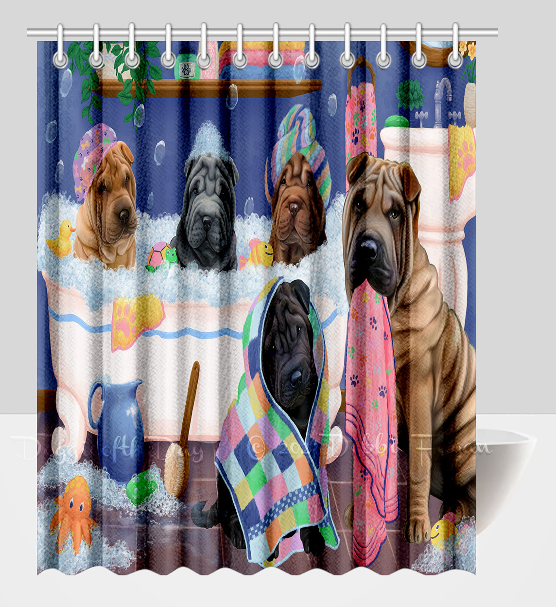 Shar Pei Shower Curtain Personalized Hooks Many Dog Designs NWT - Picture 22 of 32