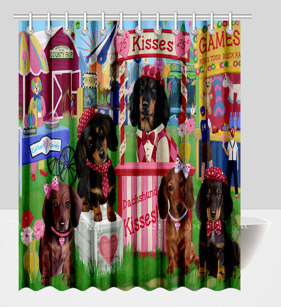 Dachshund Shower Curtain Personalized Hooks Many Dog Designs NWT - Picture 12 of 34