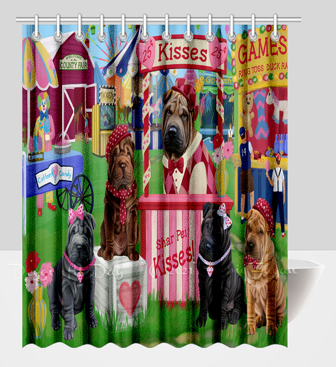 Shar Pei Shower Curtain Personalized Hooks Many Dog Designs NWT - Picture 11 of 32