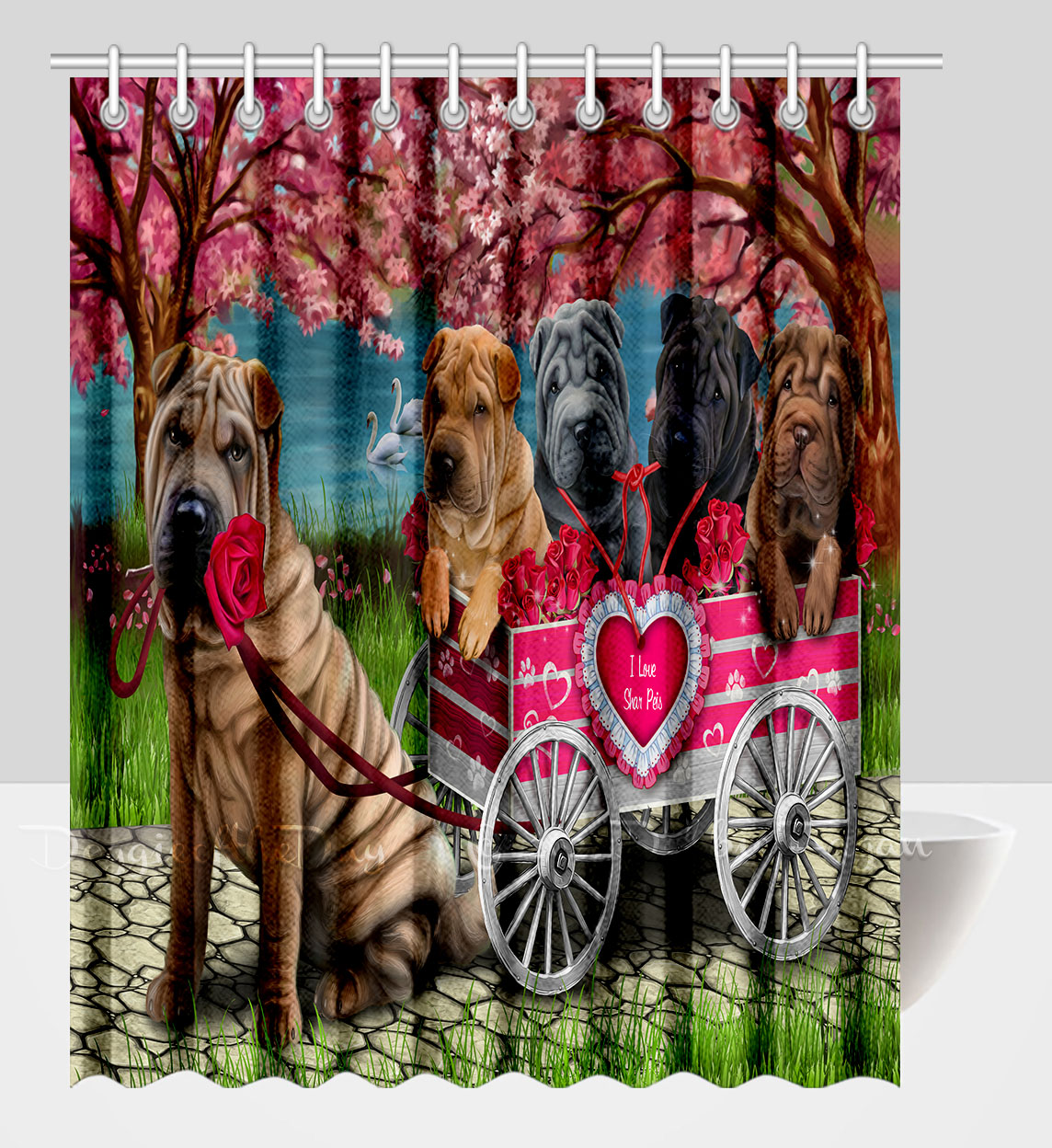 Shar Pei Shower Curtain Personalized Hooks Many Dog Designs NWT - Picture 24 of 32