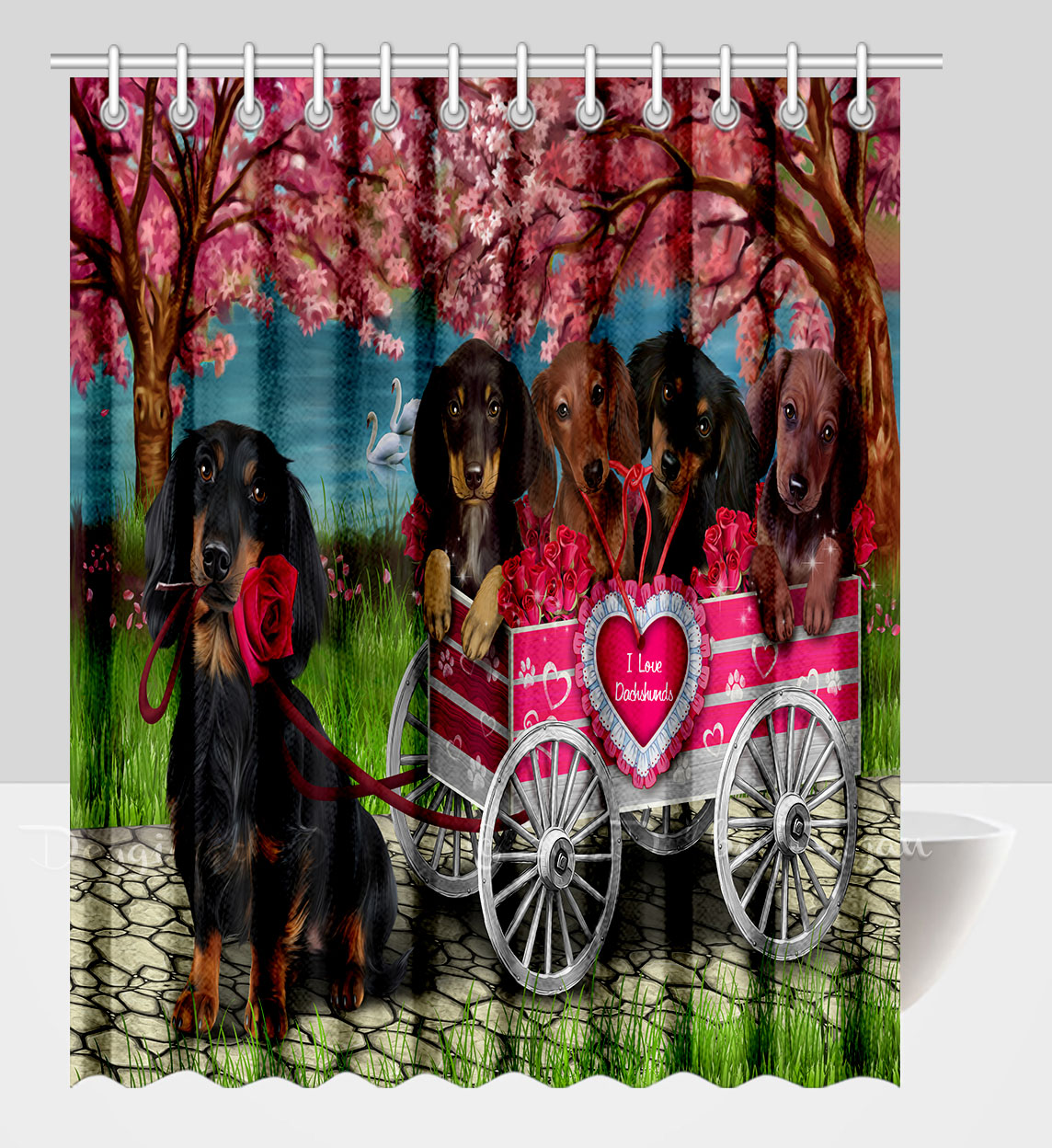 Dachshund Shower Curtain Personalized Hooks Many Dog Designs NWT - Picture 25 of 34