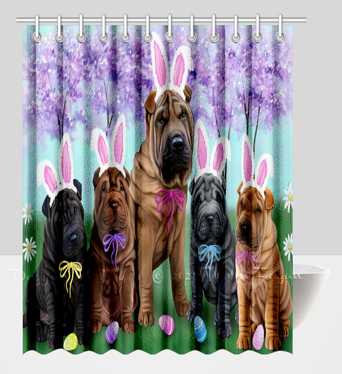 Shar Pei Shower Curtain Personalized Hooks Many Dog Designs NWT - Picture 12 of 32