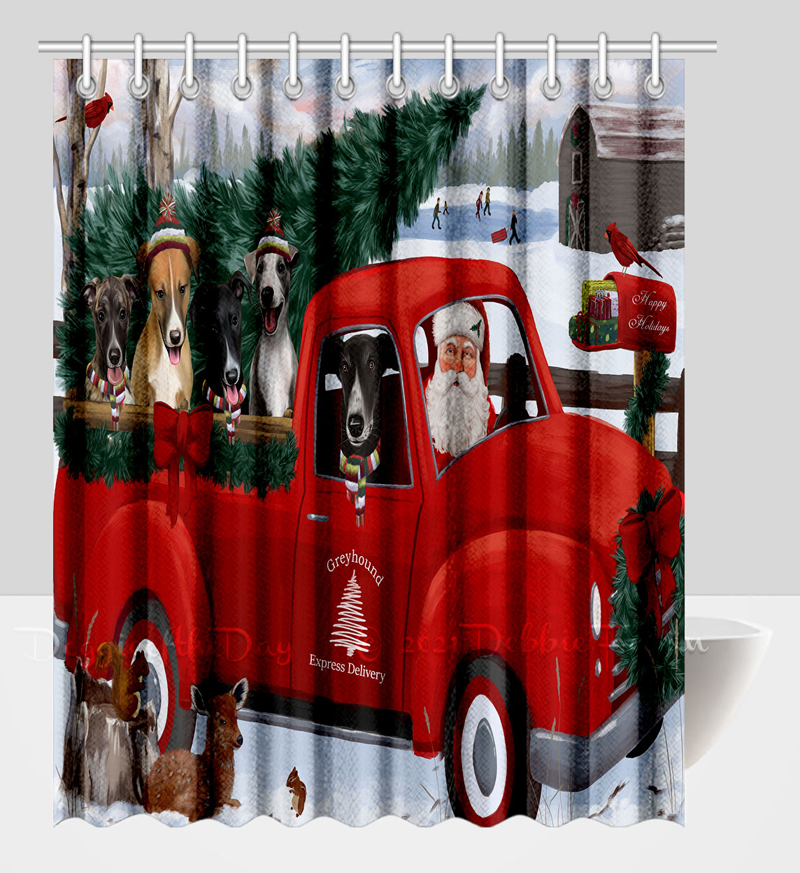 Greyhound Shower Curtain Personalized Hooks Many Dog Designs Christmas NWT - Picture 10 of 15