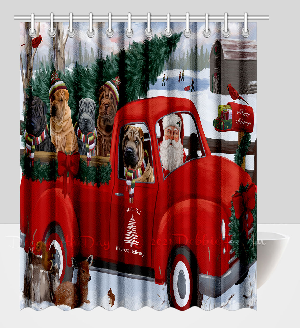 Shar Pei Shower Curtain Personalized Hooks Many Dog Designs NWT - Picture 10 of 32