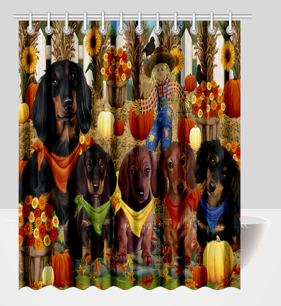 Dachshund Shower Curtain Personalized Hooks Many Dog Designs NWT - Picture 14 of 34