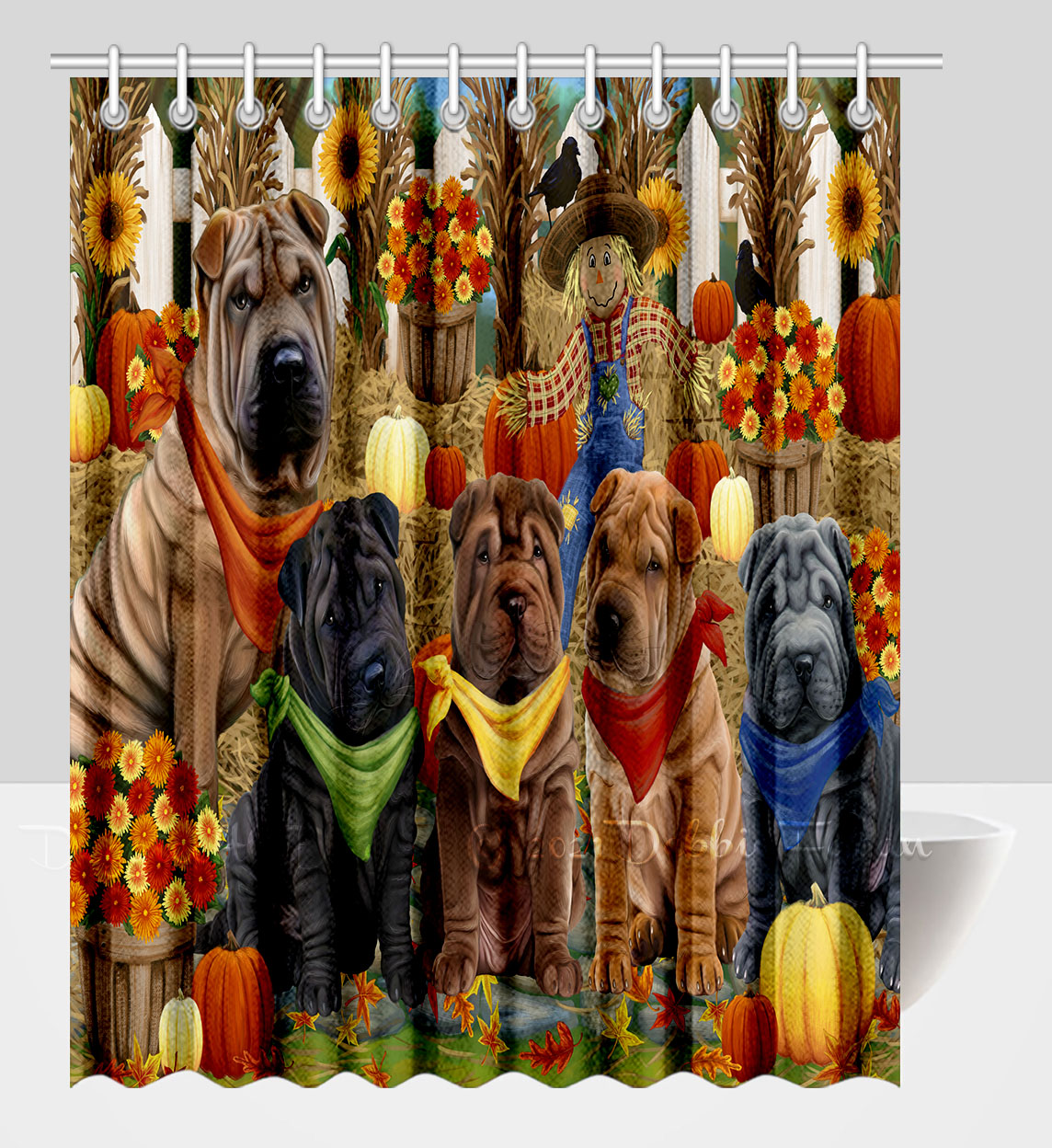 Shar Pei Shower Curtain Personalized Hooks Many Dog Designs NWT - Picture 13 of 32