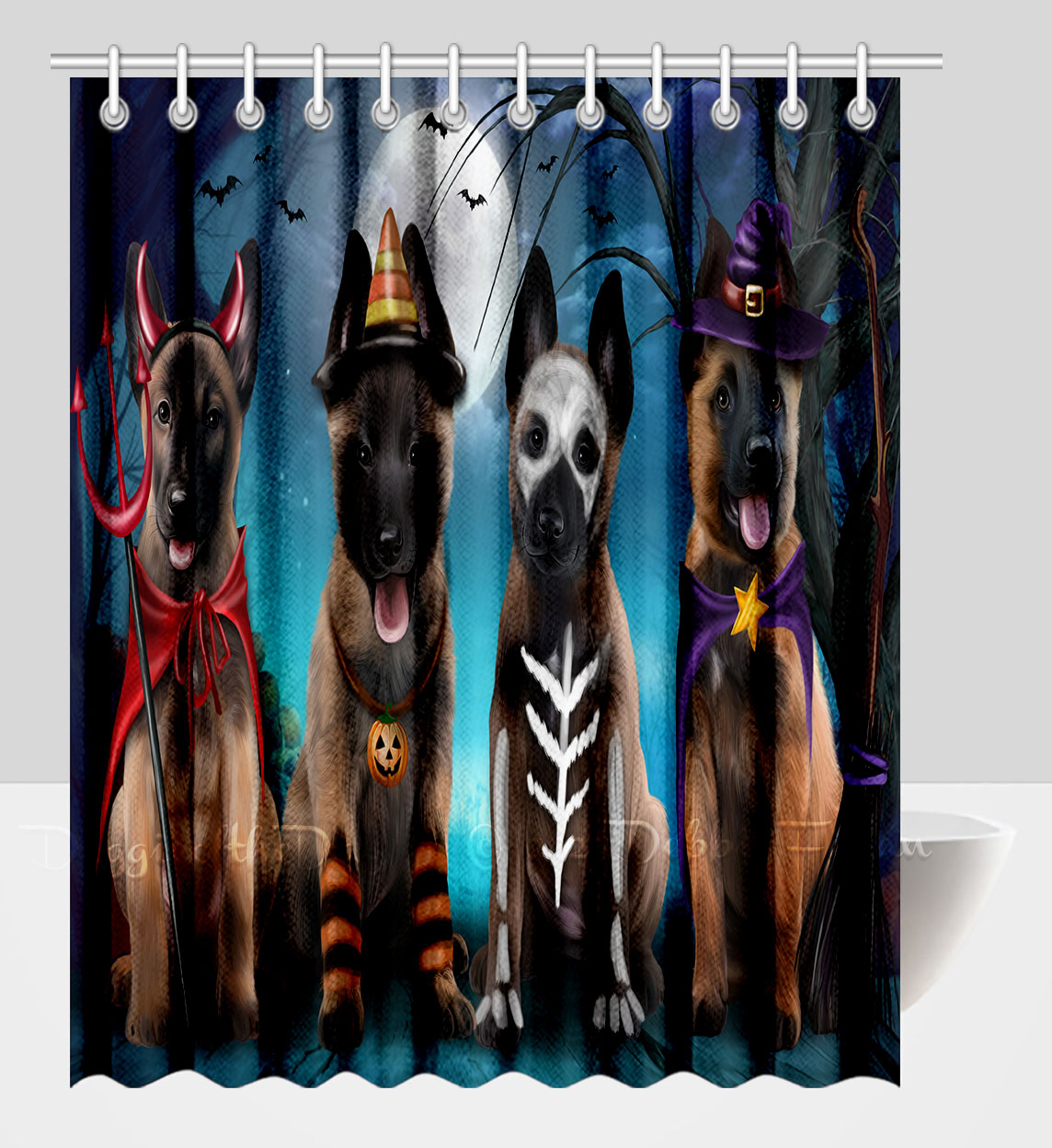 Belgian Malinois Shower Curtain Personalized Hooks Many Dog Designs NWT - Picture 8 of 11