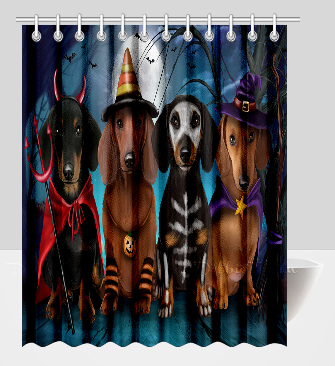 Dachshund Shower Curtain Personalized Hooks Many Dog Designs NWT - Picture 29 of 34