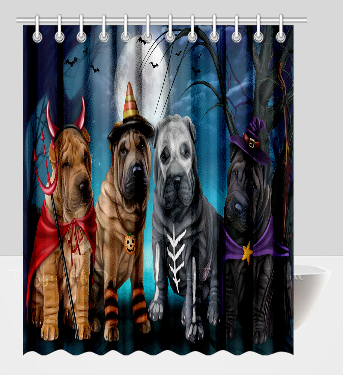 Shar Pei Shower Curtain Personalized Hooks Many Dog Designs NWT - Picture 28 of 32