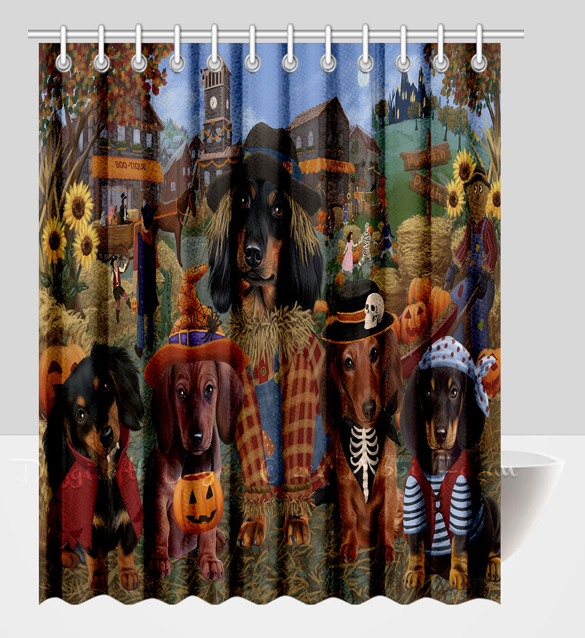 Dachshund Shower Curtain Personalized Hooks Many Dog Designs NWT - Picture 28 of 34