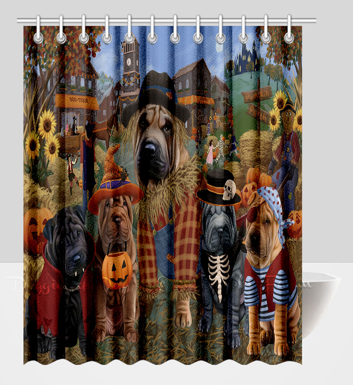 Shar Pei Shower Curtain Personalized Hooks Many Dog Designs NWT - Picture 27 of 32
