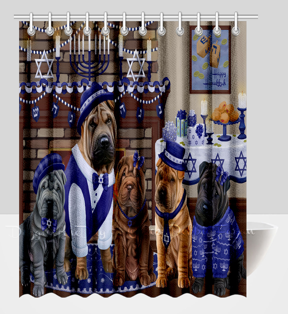 Shar Pei Shower Curtain Personalized Hooks Many Dog Designs NWT - Picture 14 of 32