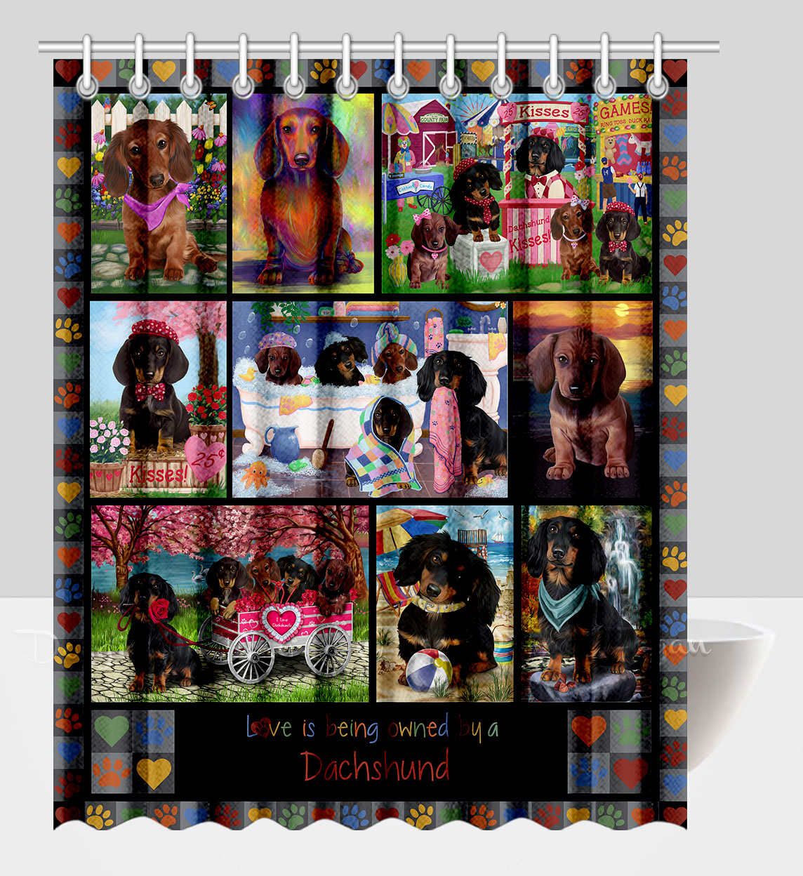 Dachshund Shower Curtain Personalized Hooks Many Dog Designs NWT - Picture 17 of 34
