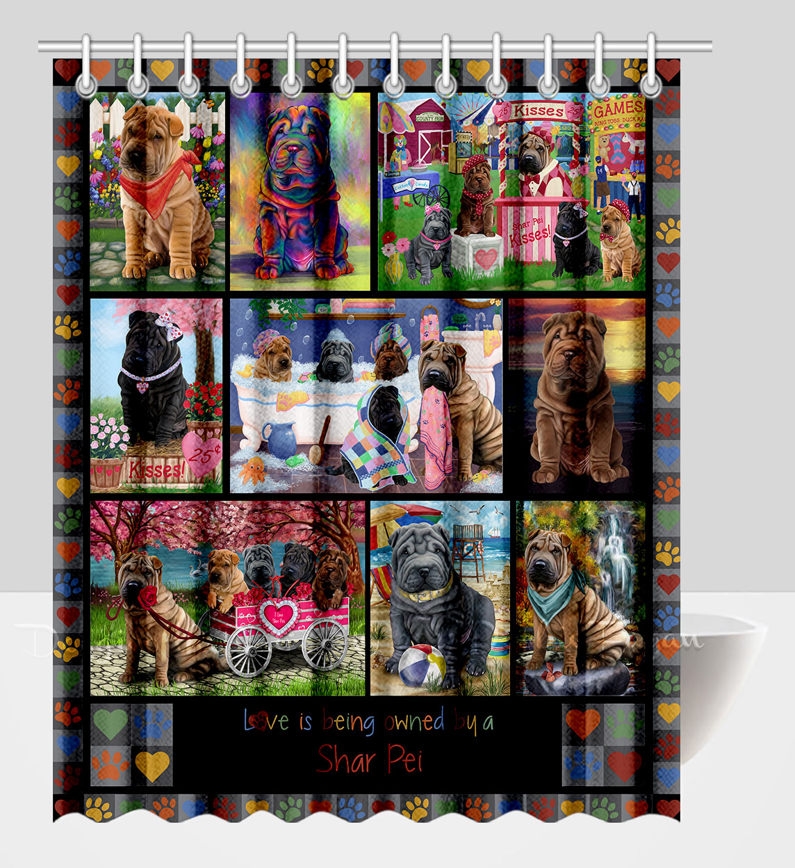 Shar Pei Shower Curtain Personalized Hooks Many Dog Designs NWT - Picture 16 of 32