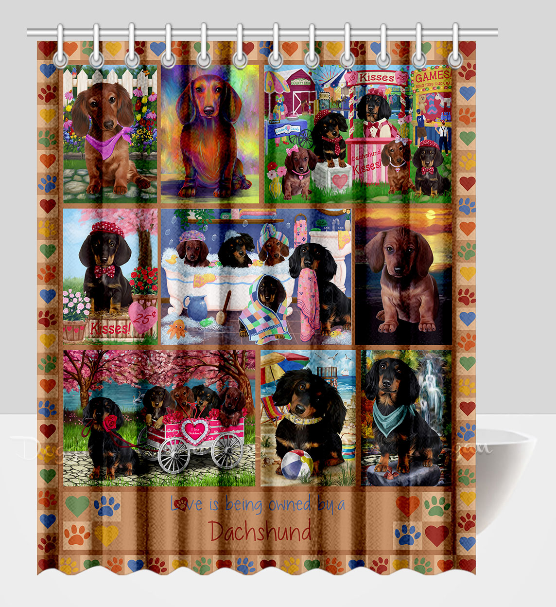 Dachshund Shower Curtain Personalized Hooks Many Dog Designs NWT - Picture 16 of 34