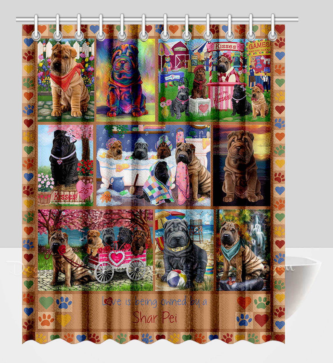 Shar Pei Shower Curtain Personalized Hooks Many Dog Designs NWT - Picture 15 of 32