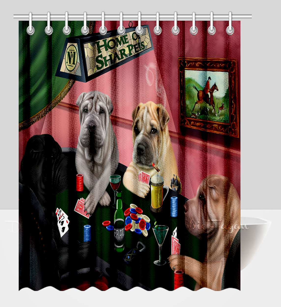 Shar Pei Shower Curtain Personalized Hooks Many Dog Designs NWT - Picture 26 of 32