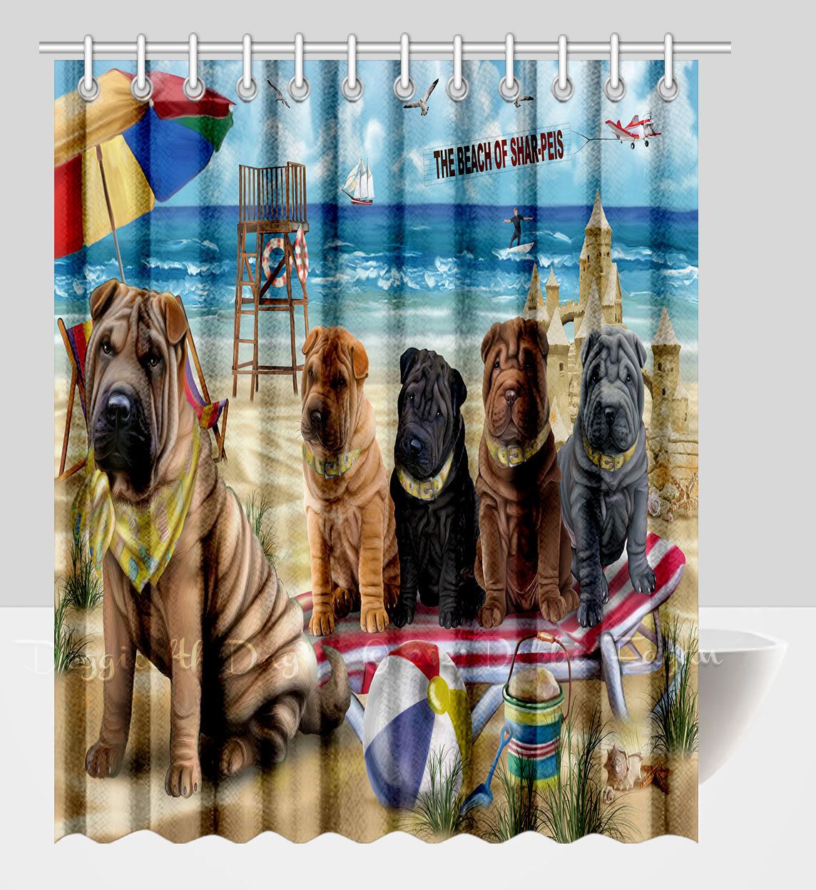 Shar Pei Shower Curtain Personalized Hooks Many Dog Designs NWT - Picture 20 of 32