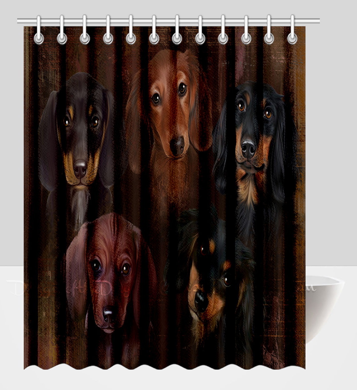 Dachshund Shower Curtain Personalized Hooks Many Dog Designs NWT - Picture 24 of 34