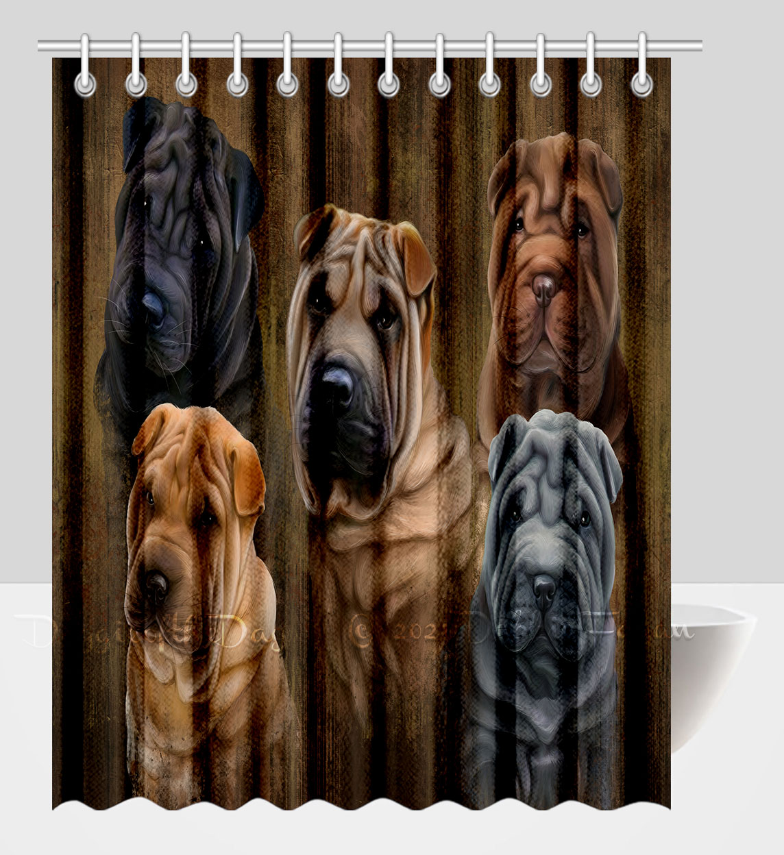 Shar Pei Shower Curtain Personalized Hooks Many Dog Designs NWT - Picture 23 of 32