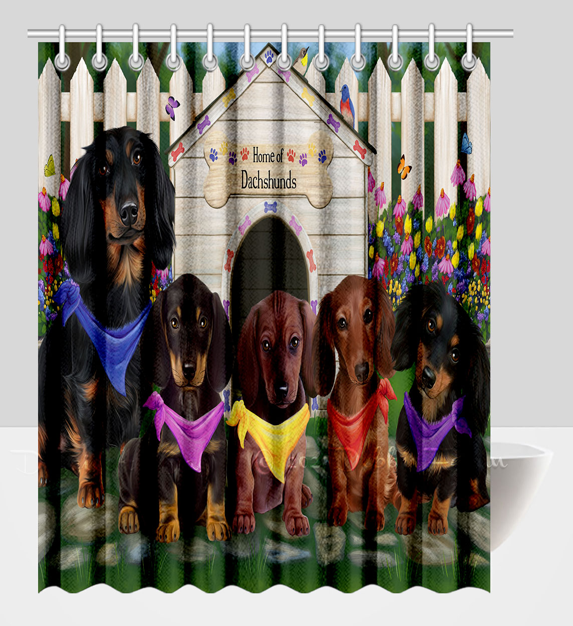 Dachshund Shower Curtain Personalized Hooks Many Dog Designs NWT - Picture 22 of 34