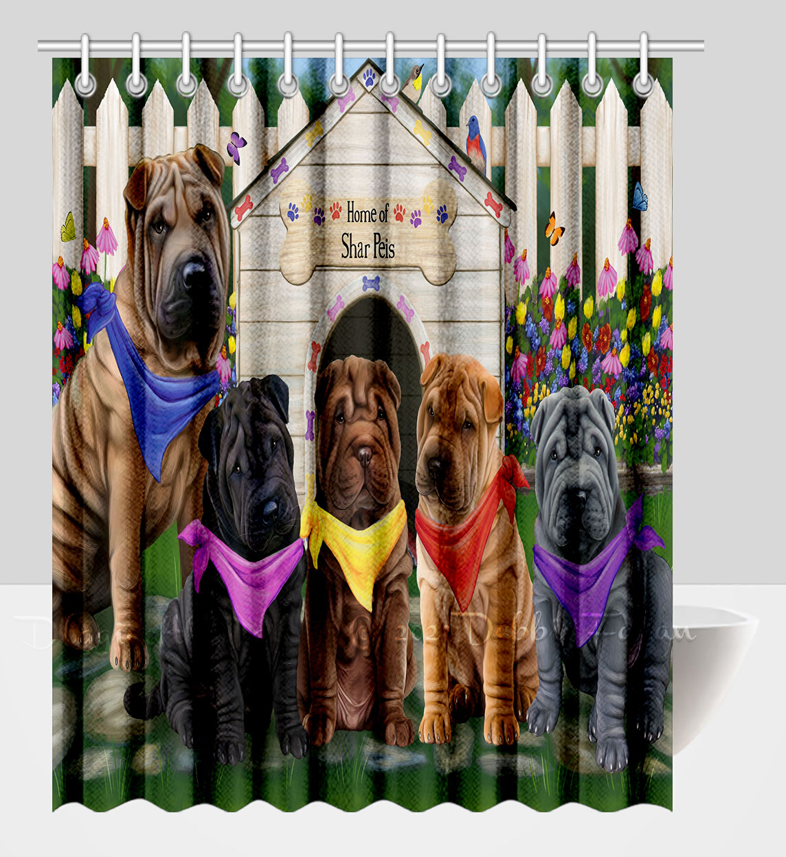 Shar Pei Shower Curtain Personalized Hooks Many Dog Designs NWT - Picture 21 of 32