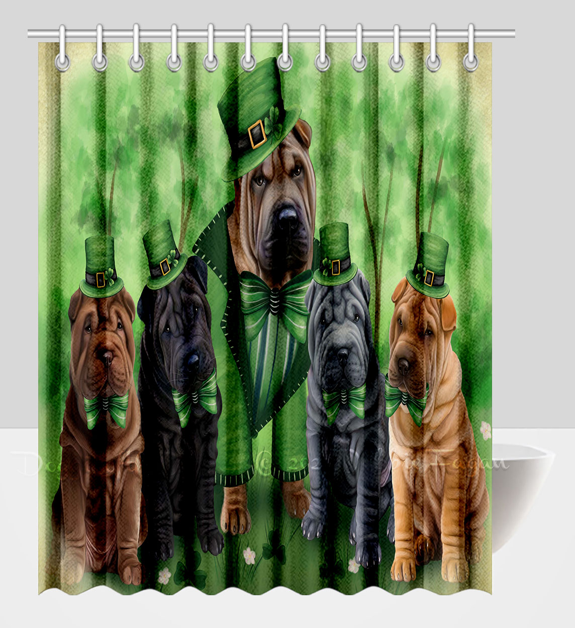 Shar Pei Shower Curtain Personalized Hooks Many Dog Designs NWT - Picture 17 of 32