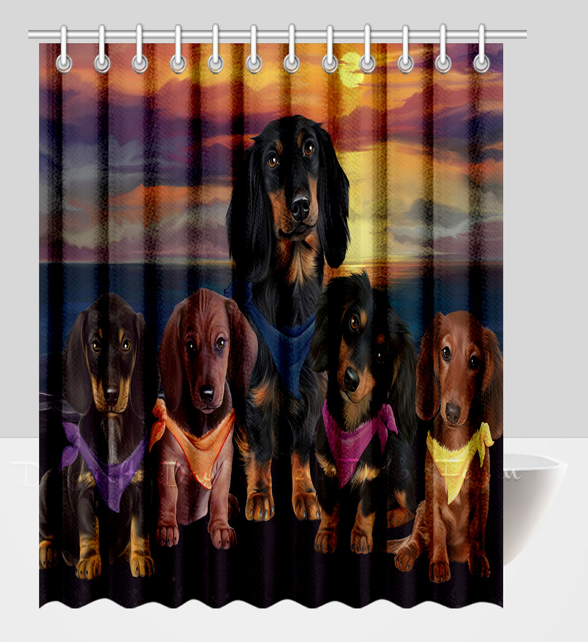 Dachshund Shower Curtain Personalized Hooks Many Dog Designs NWT - Picture 20 of 34