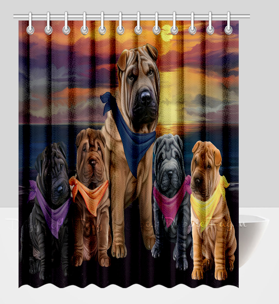 Shar Pei Shower Curtain Personalized Hooks Many Dog Designs NWT - Picture 19 of 32