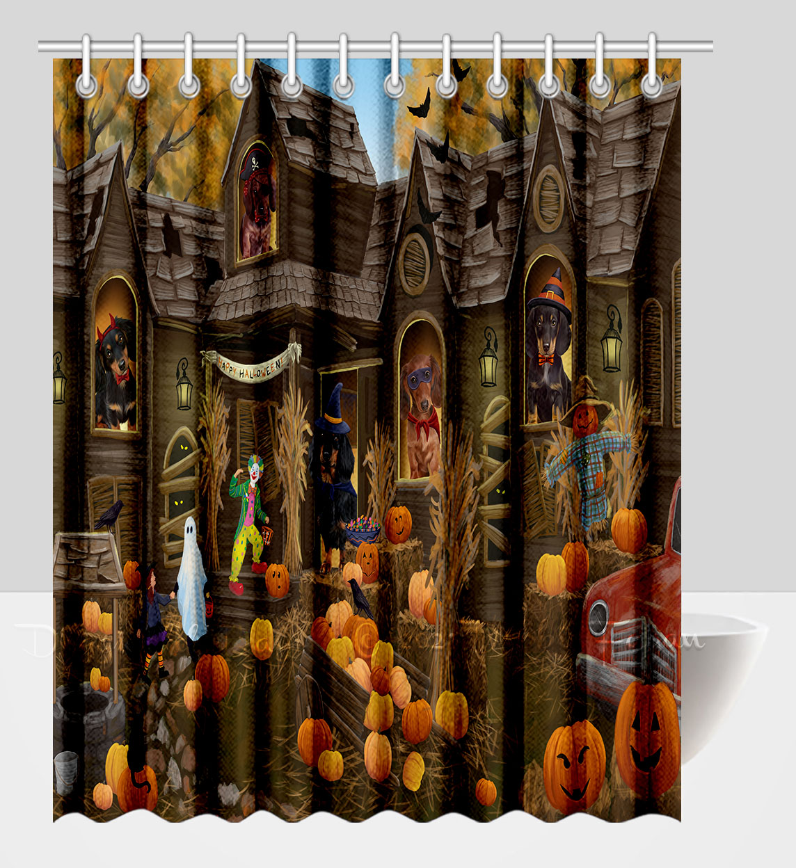 Dachshund Shower Curtain Personalized Hooks Many Dog Designs NWT - Picture 30 of 34