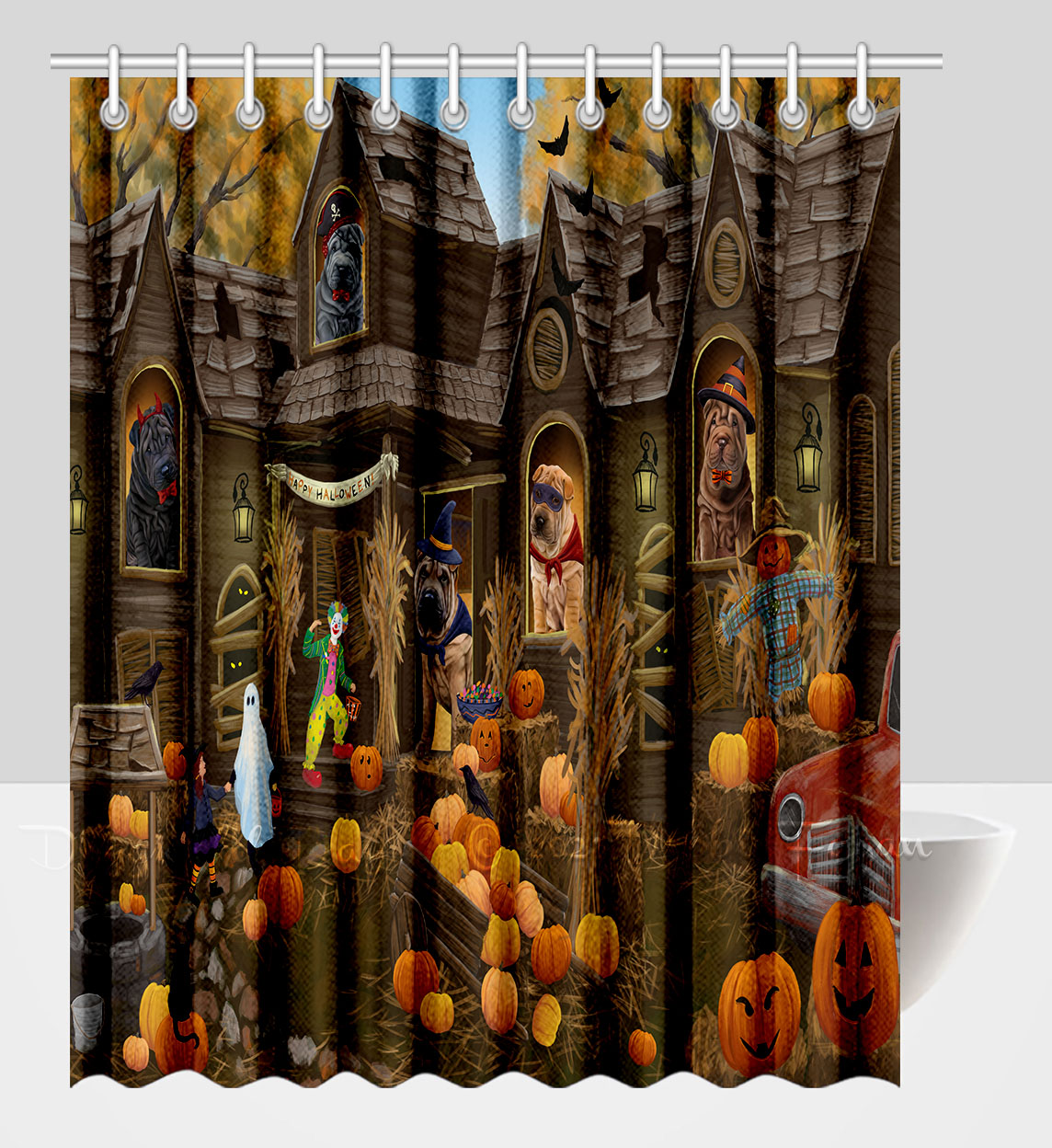Shar Pei Shower Curtain Personalized Hooks Many Dog Designs NWT - Picture 29 of 32