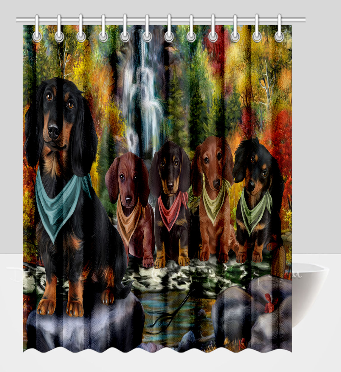 Dachshund Shower Curtain Personalized Hooks Many Dog Designs NWT - Picture 19 of 34