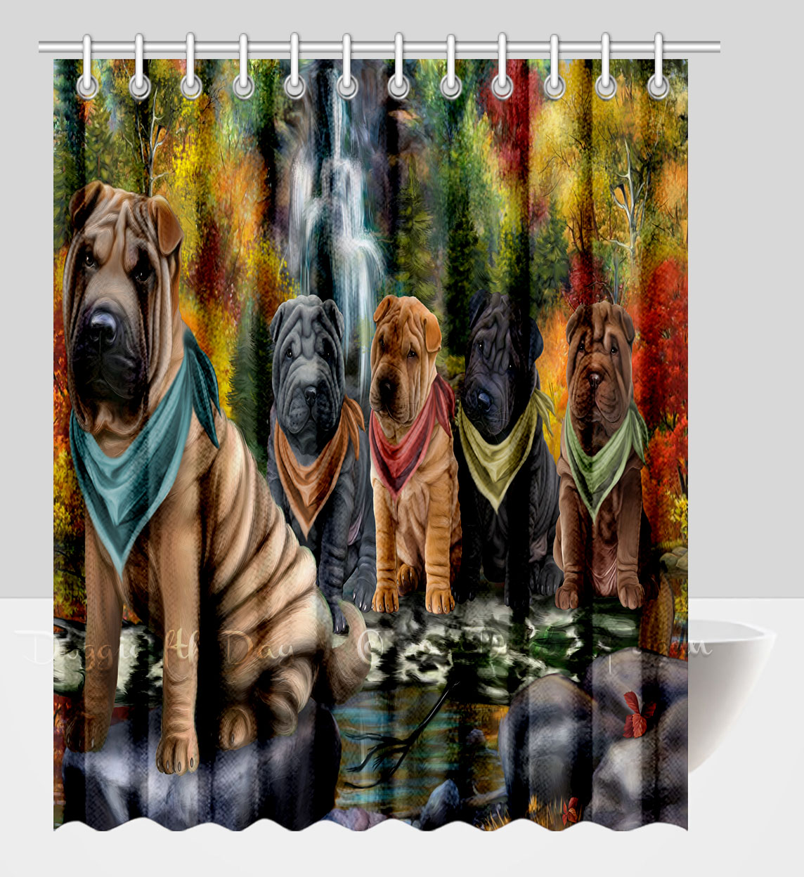 Shar Pei Shower Curtain Personalized Hooks Many Dog Designs NWT - Picture 18 of 32