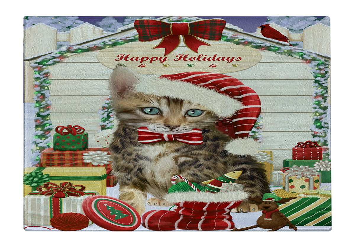 Bengal Cat Cutting Board Tempered Glass Personalized Custom Christmas NWT