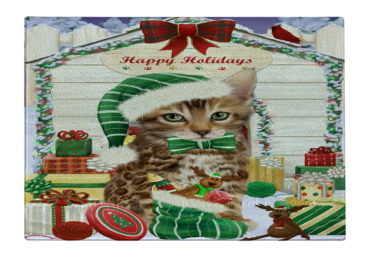 Bengal Cat Cutting Board Tempered Glass Personalized Custom Christmas NWT