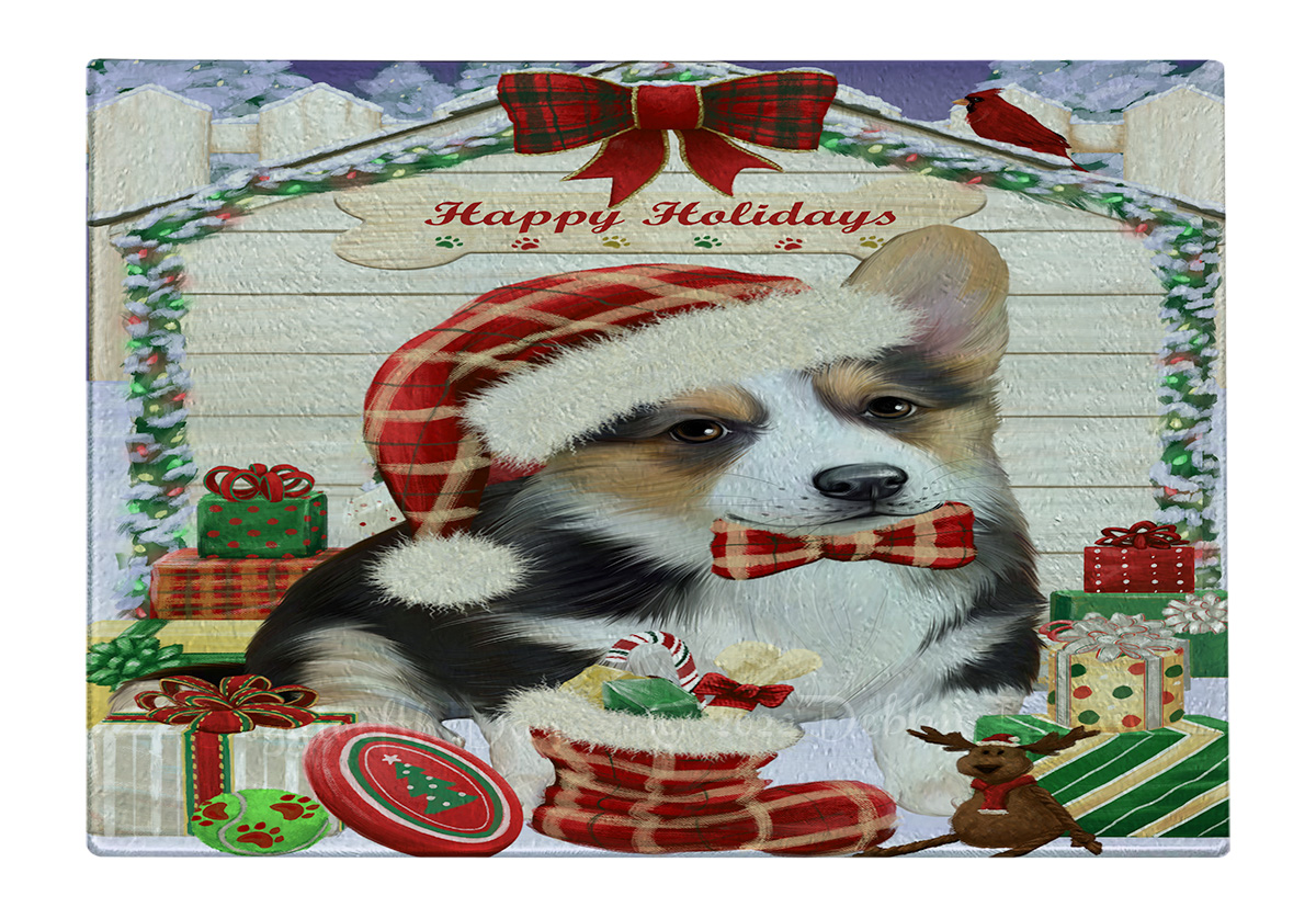 Corgi Dog Cutting Board Tempered Glass Personalized Custom Christmas NWT