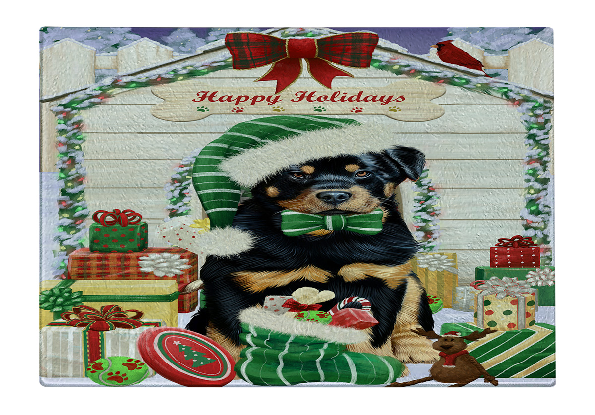 Rottweiler Dog Cutting Board Tempered Glass Personalized Custom Christmas NWT