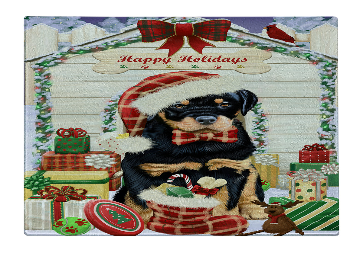 Rottweiler Dog Cutting Board Tempered Glass Personalized Custom Christmas NWT