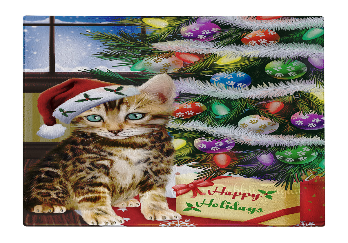 Bengal Cat Cutting Board Tempered Glass Personalized Custom Christmas NWT