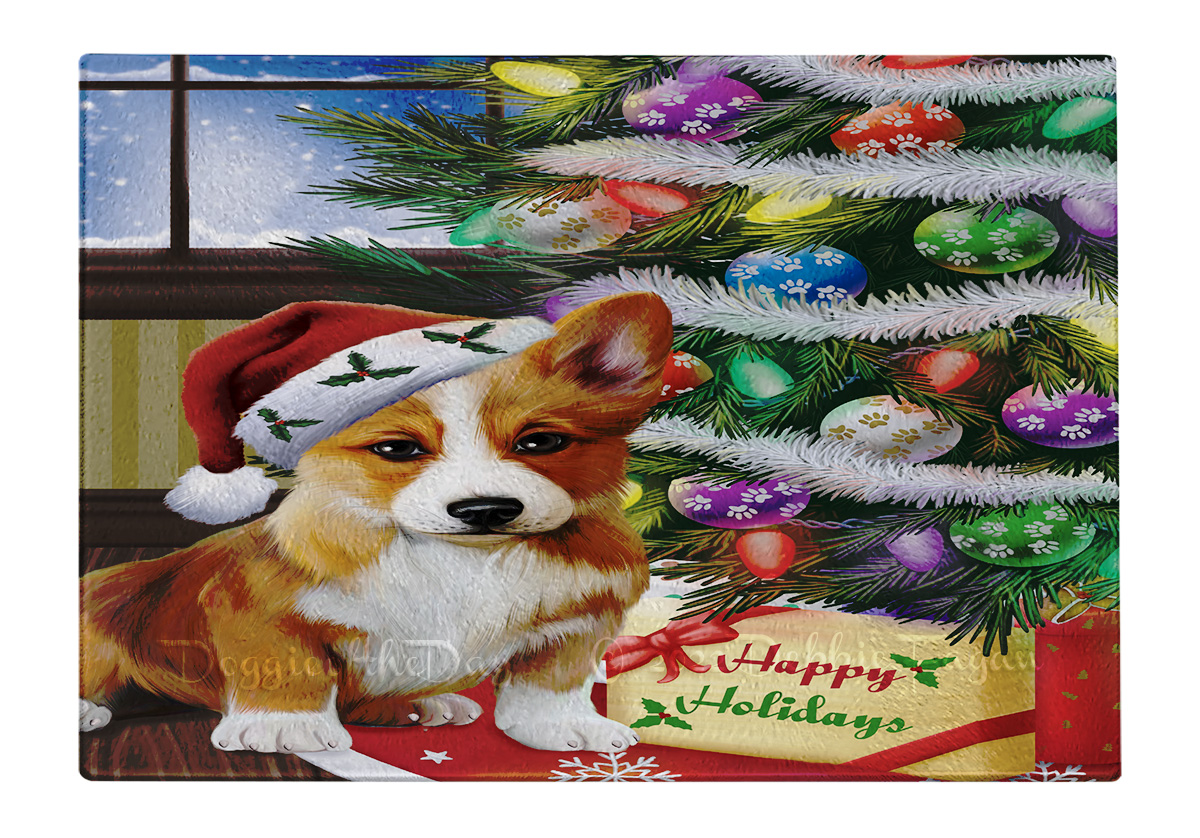 Corgi Dog Cutting Board Tempered Glass Personalized Custom Christmas NWT