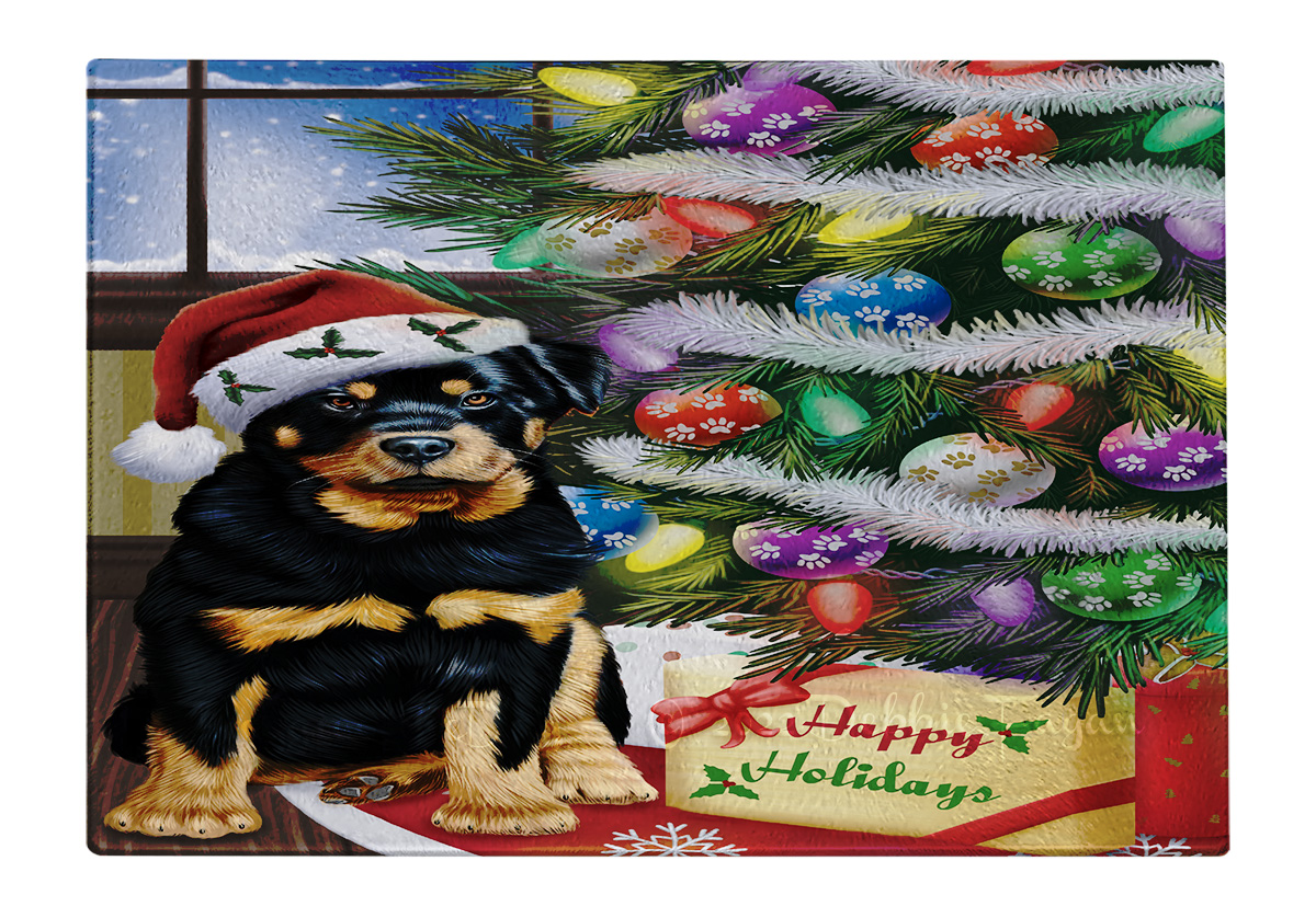 Rottweiler Dog Cutting Board Tempered Glass Personalized Custom Christmas NWT