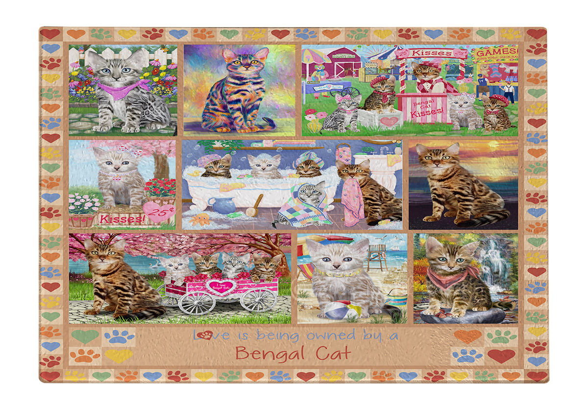 Bengal Cat Cutting Board Tempered Glass Personalized Kitchen Custom NWT