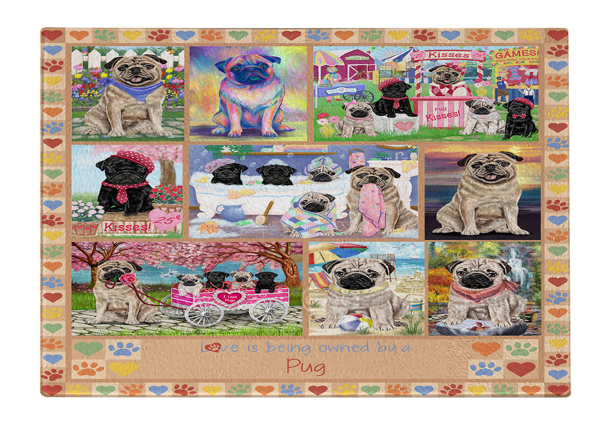 Pug Dog Cutting Board Tempered Glass Personalized Kitchen Custom NWT