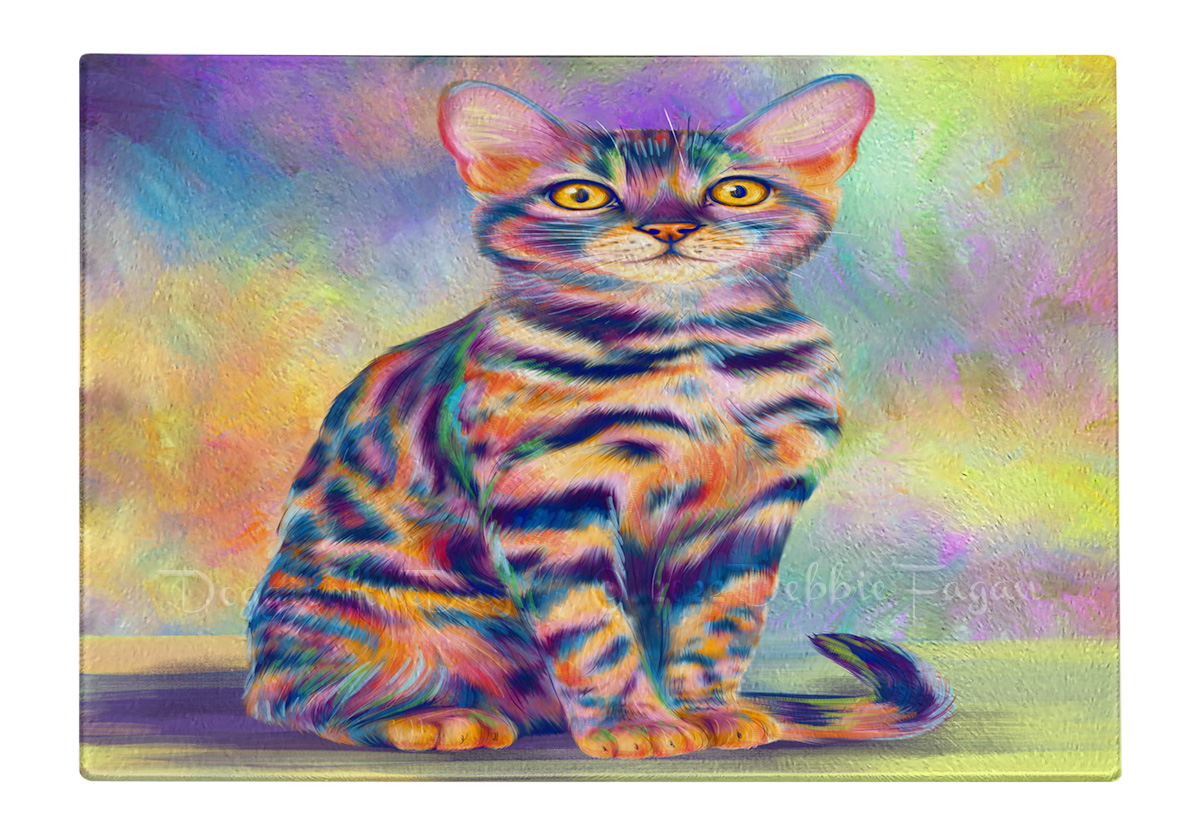 Bengal Cat Cutting Board Tempered Glass Personalized Kitchen Custom NWT