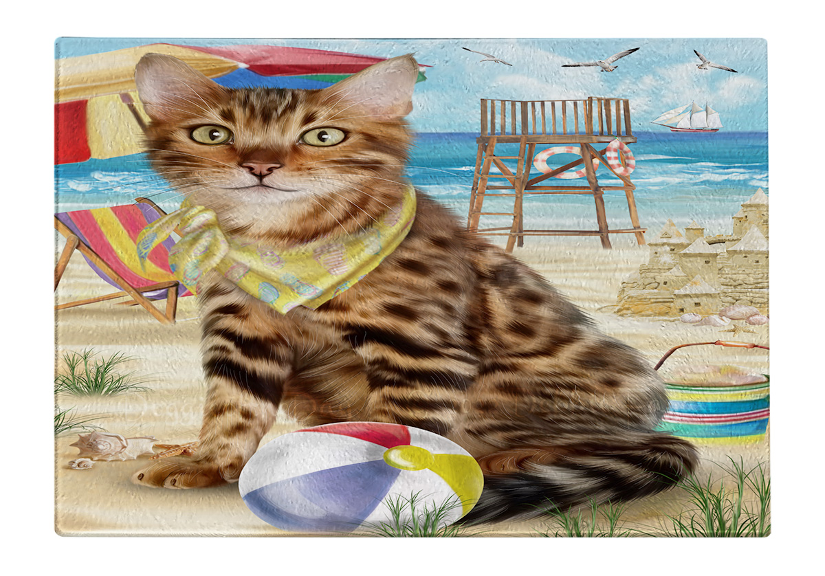 Bengal Cat Cutting Board Tempered Glass Personalized Kitchen Custom NWT