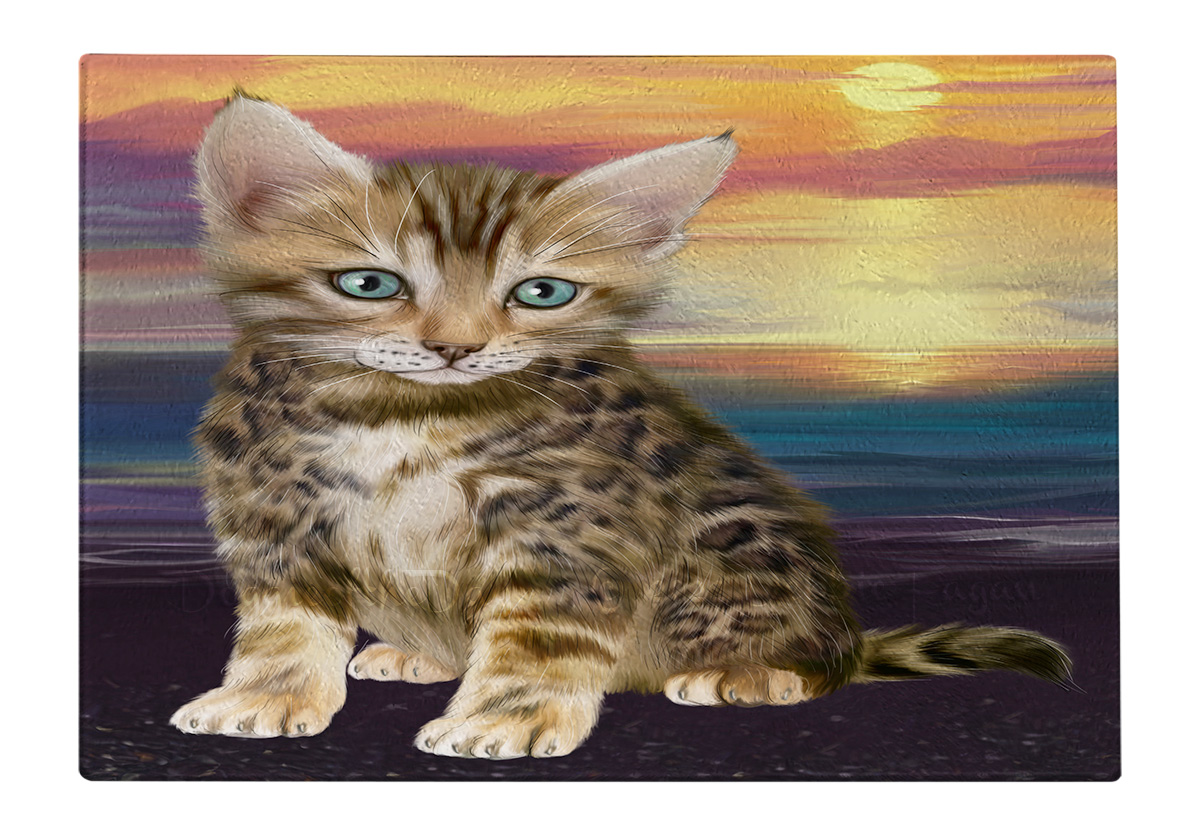 Bengal Cat Cutting Board Tempered Glass Personalized Kitchen Custom NWT