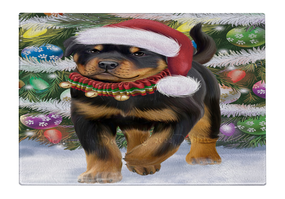 Rottweiler Dog Cutting Board Tempered Glass Personalized Custom Christmas NWT